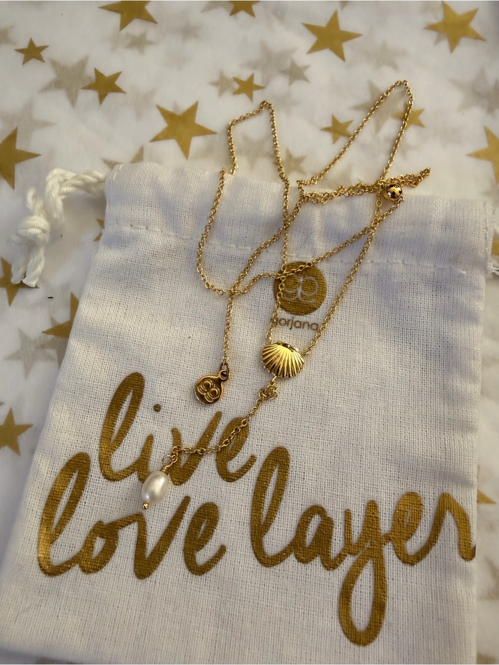 Gorjana Gold Layered Shell & Pearl Drop Necklace